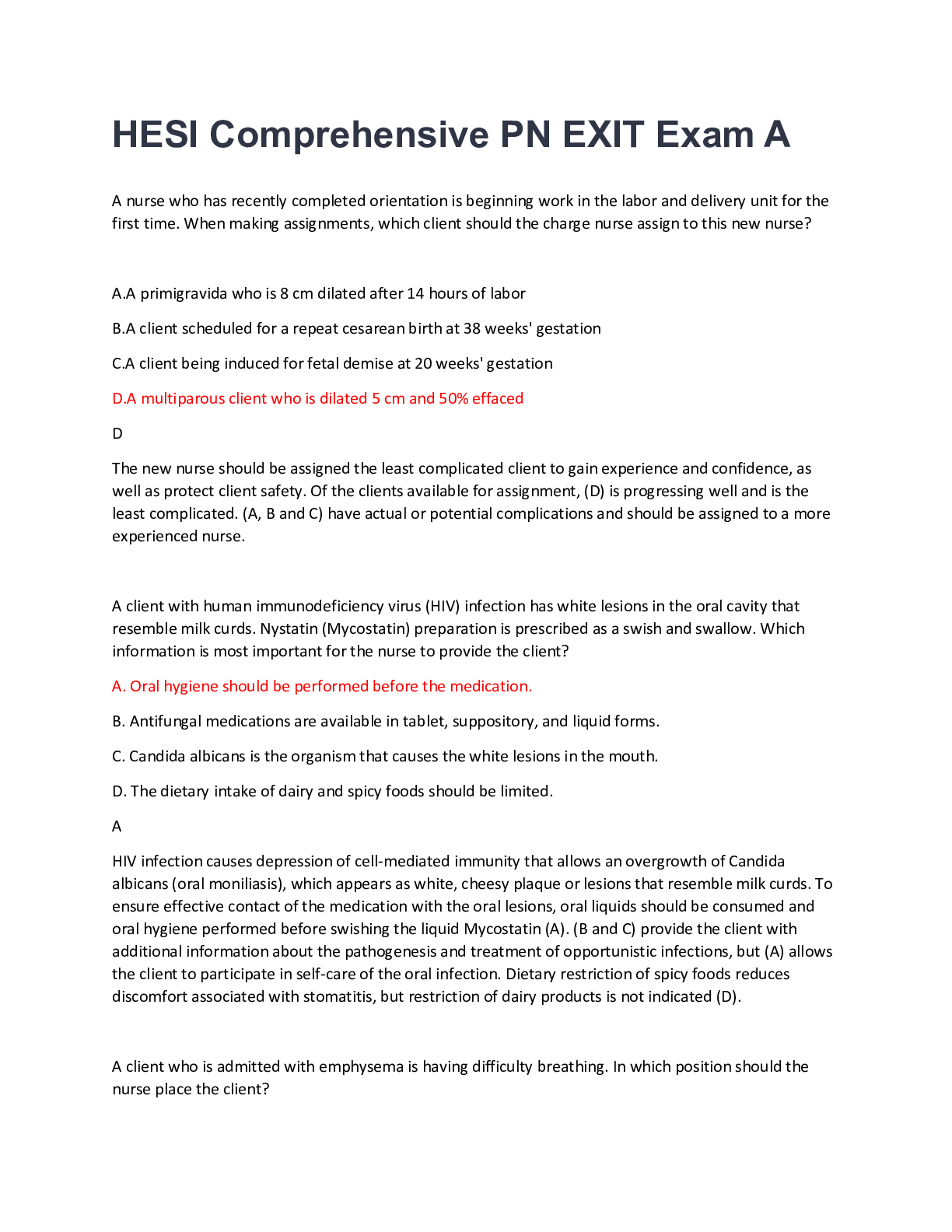 Preview image for HESI PN EXIT EXAM COMPREHENSIVE